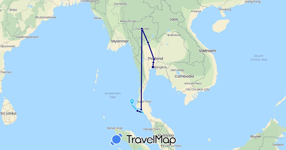 TravelMap itinerary: driving, boat in Thailand (Asia)